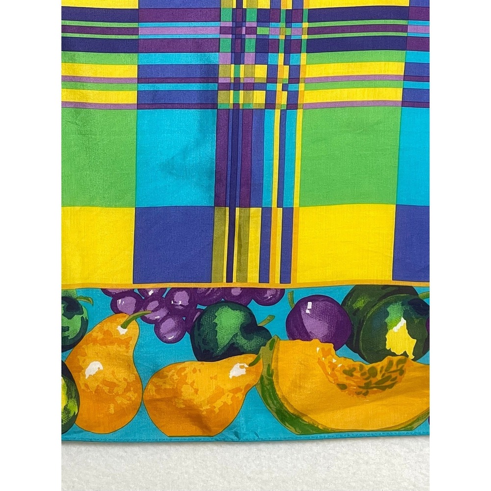 Echo Vintage Silk Blend Square Scarf Plaid Fruit Border Multicolor Made in Japan - Picture 9 of 13